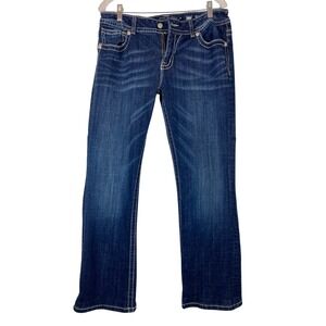 MISS ME - Women's Size 32 Blue JP5011B6W‎ Boot Cut Rhinestone Angel Wings Jeans